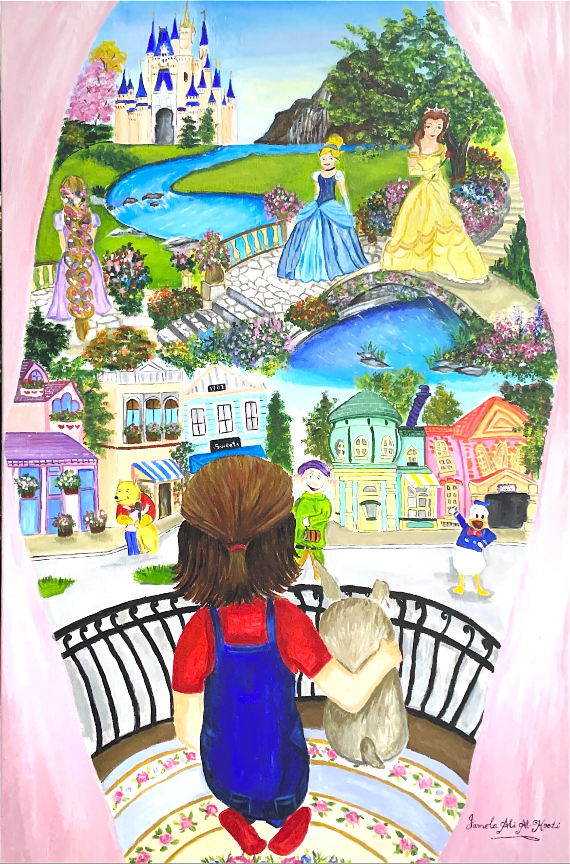 A World Beyond the Balcony by Jamela Ali Mohammed Lasharpoor, young girl on balcony with pet
