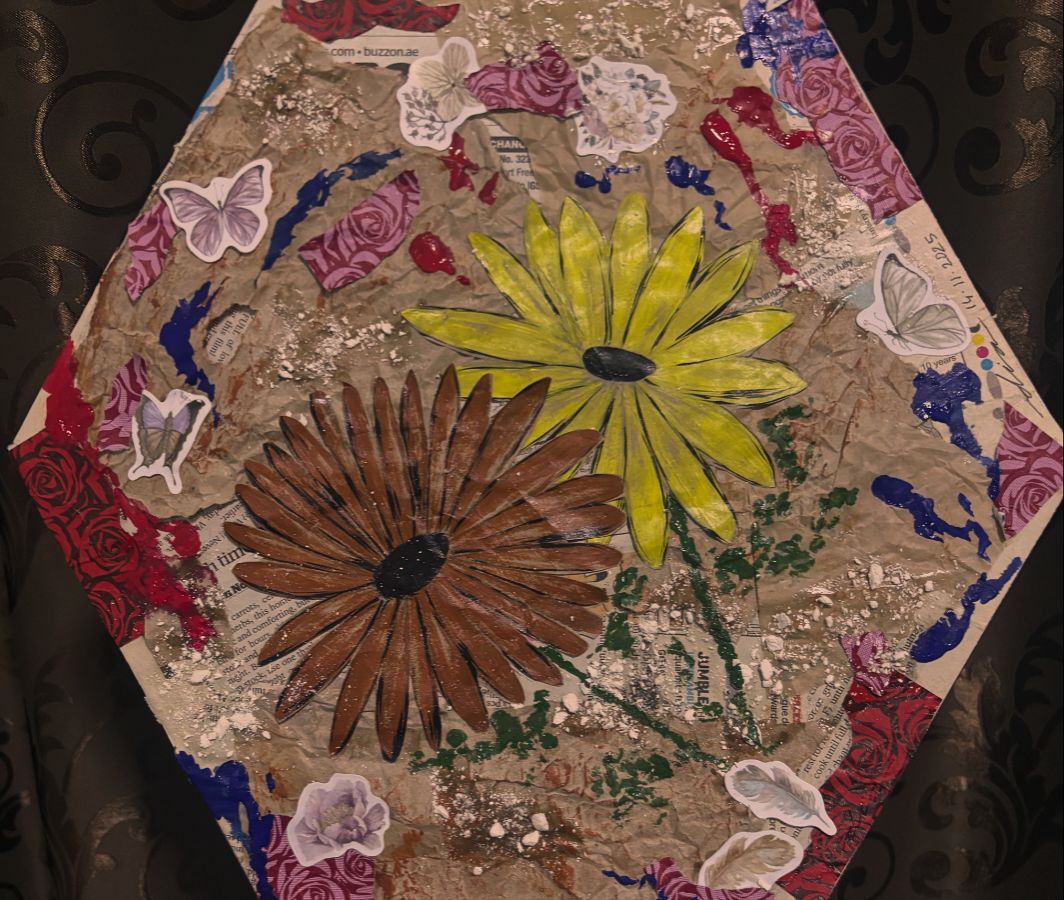 A mosaic of everything I own. by Dia Rajmohan, mixed-media collage with flowers