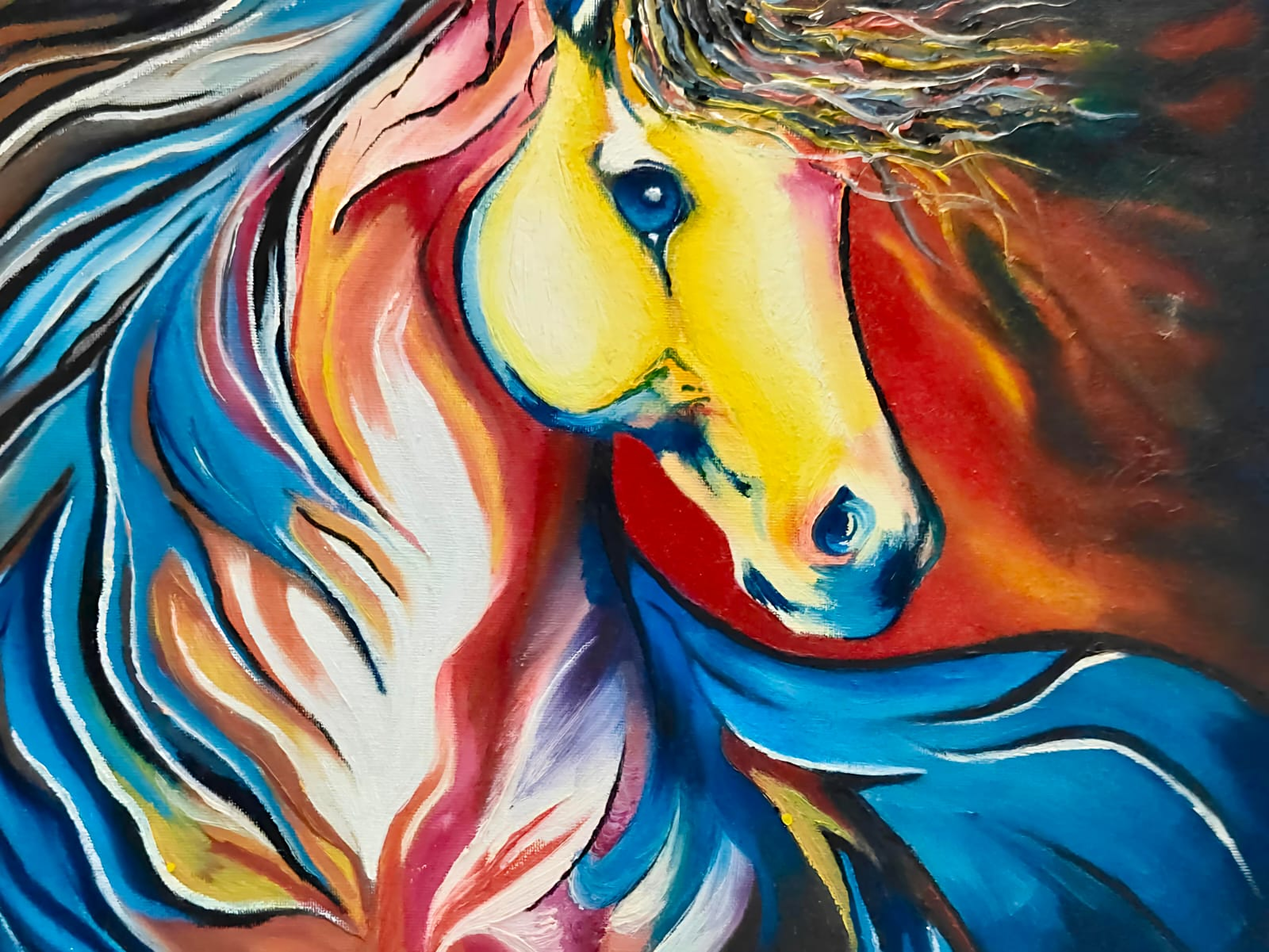 The Tears of Color by Nisha Dhing, a vibrant horse with a swirling colorful mane