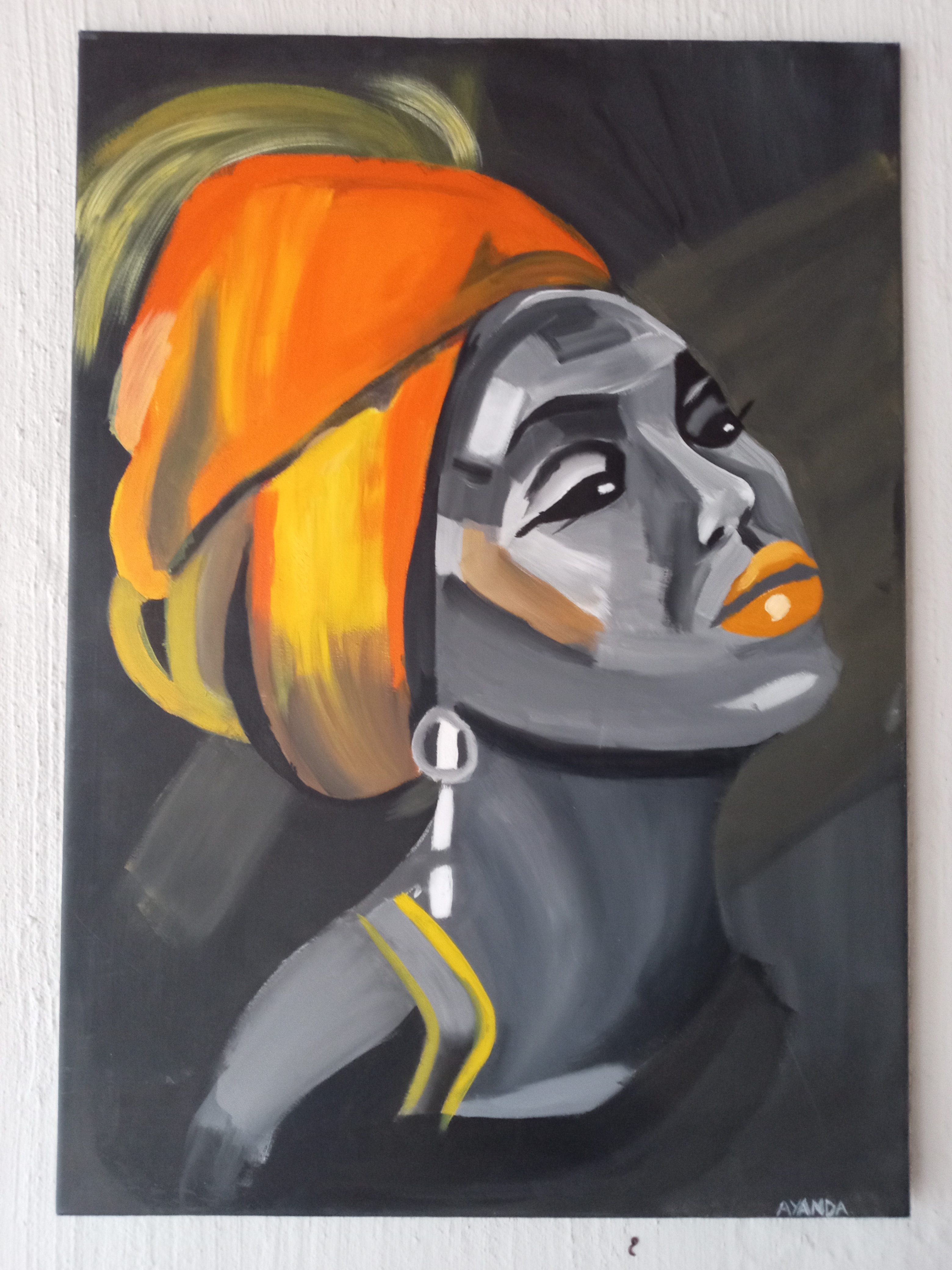 Queen in Orange by Ayanda Mashaba, female portrait with orange headscarf