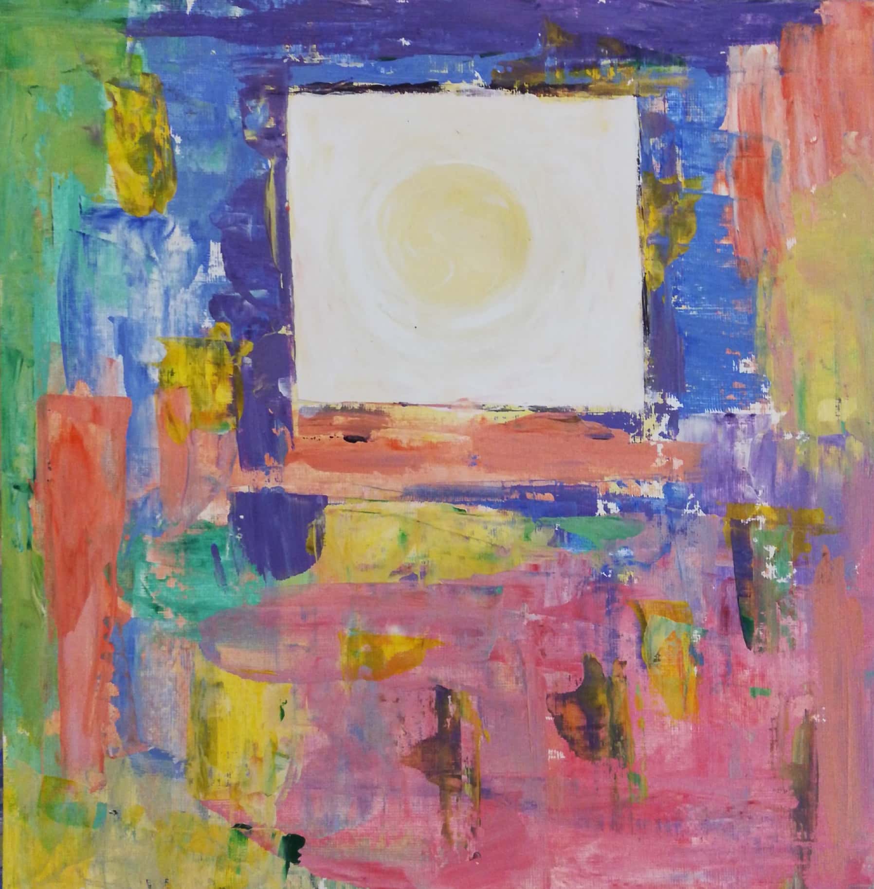 Untitled by Neeti khanna, abstract painting with vibrant colors and central white square