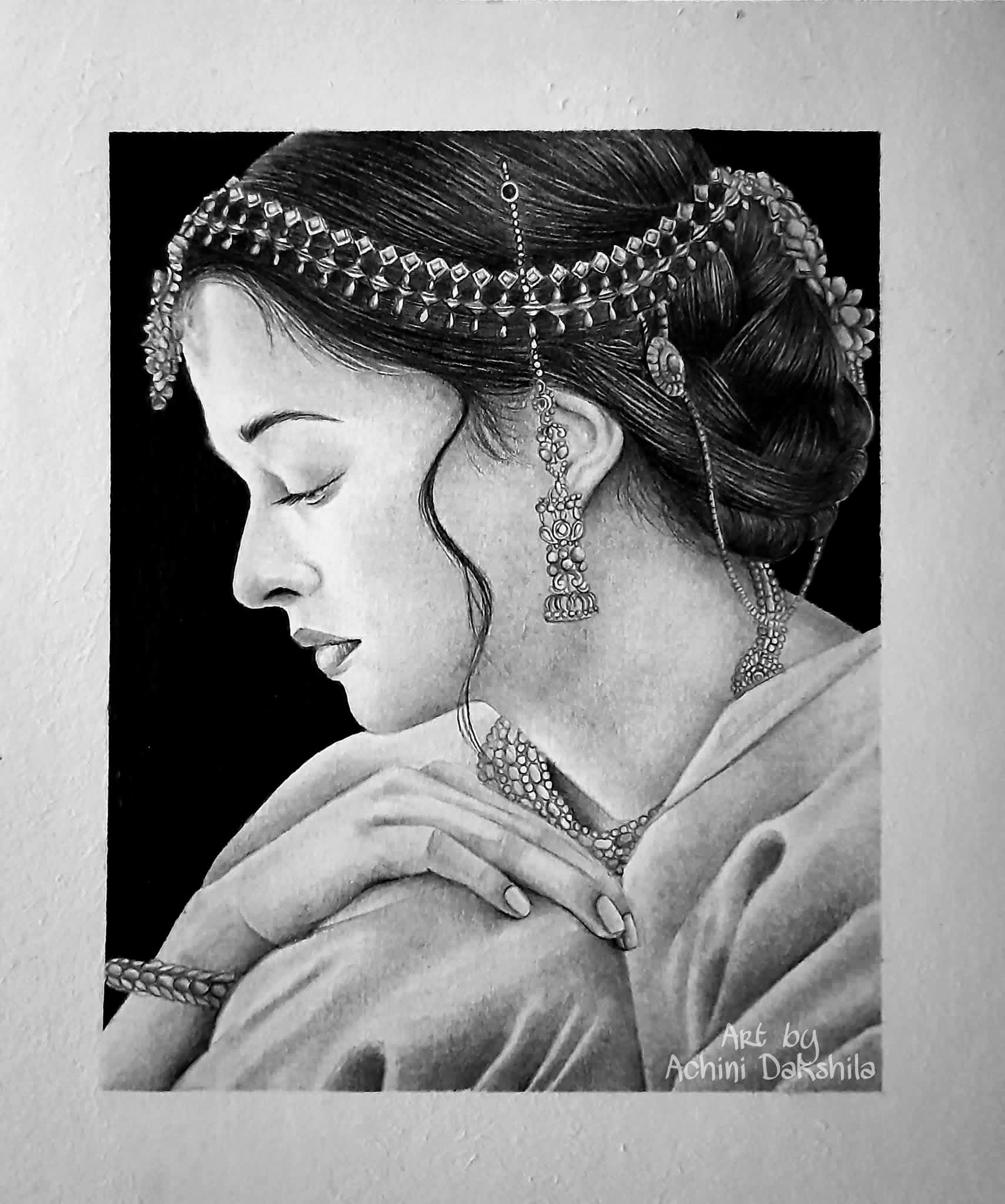 Elegance in Silence by Achini Dakshila Abeysinghe, portrait of a woman in traditional attire