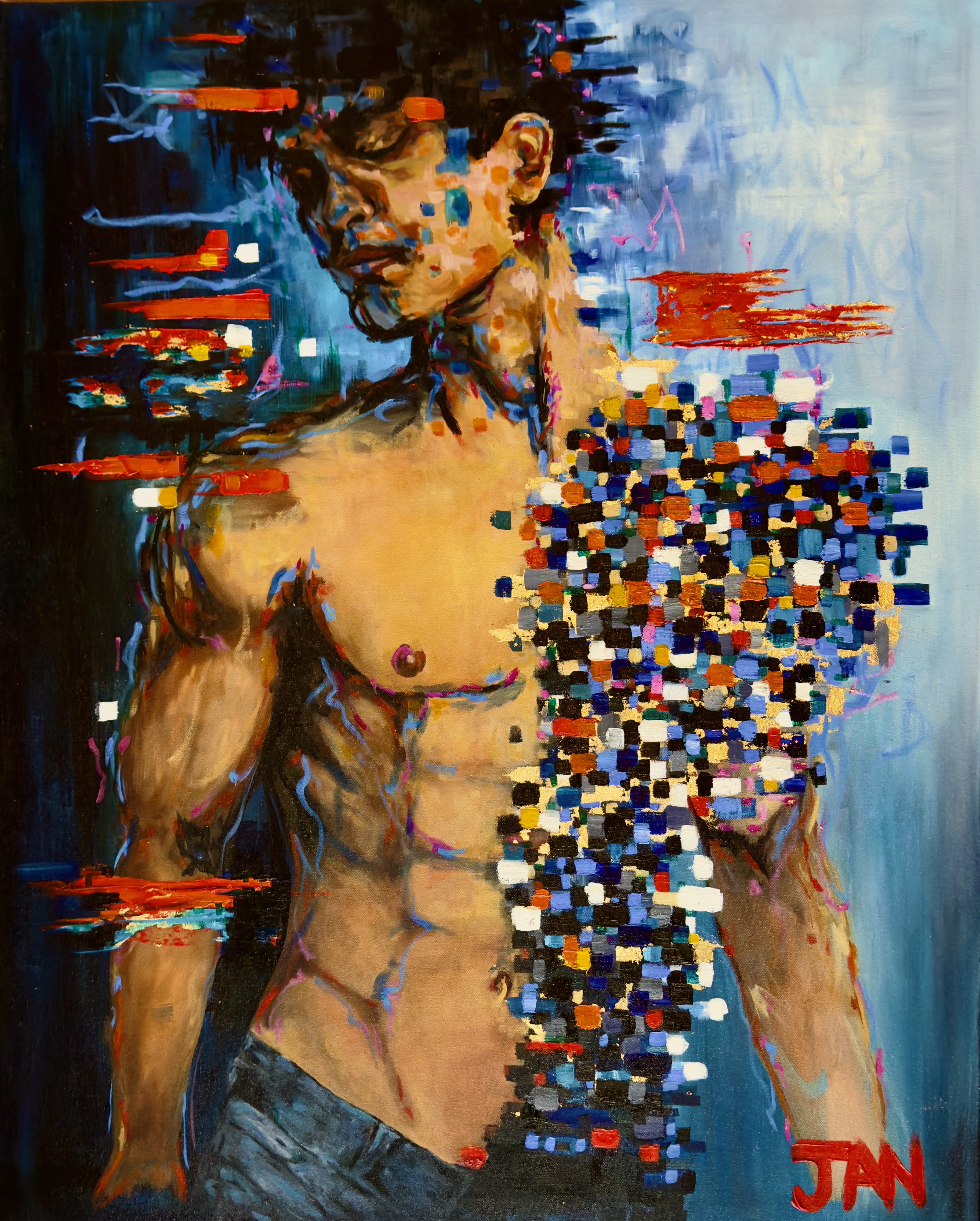 Fragmented Signal by Jan, realistic male figure with segmented design