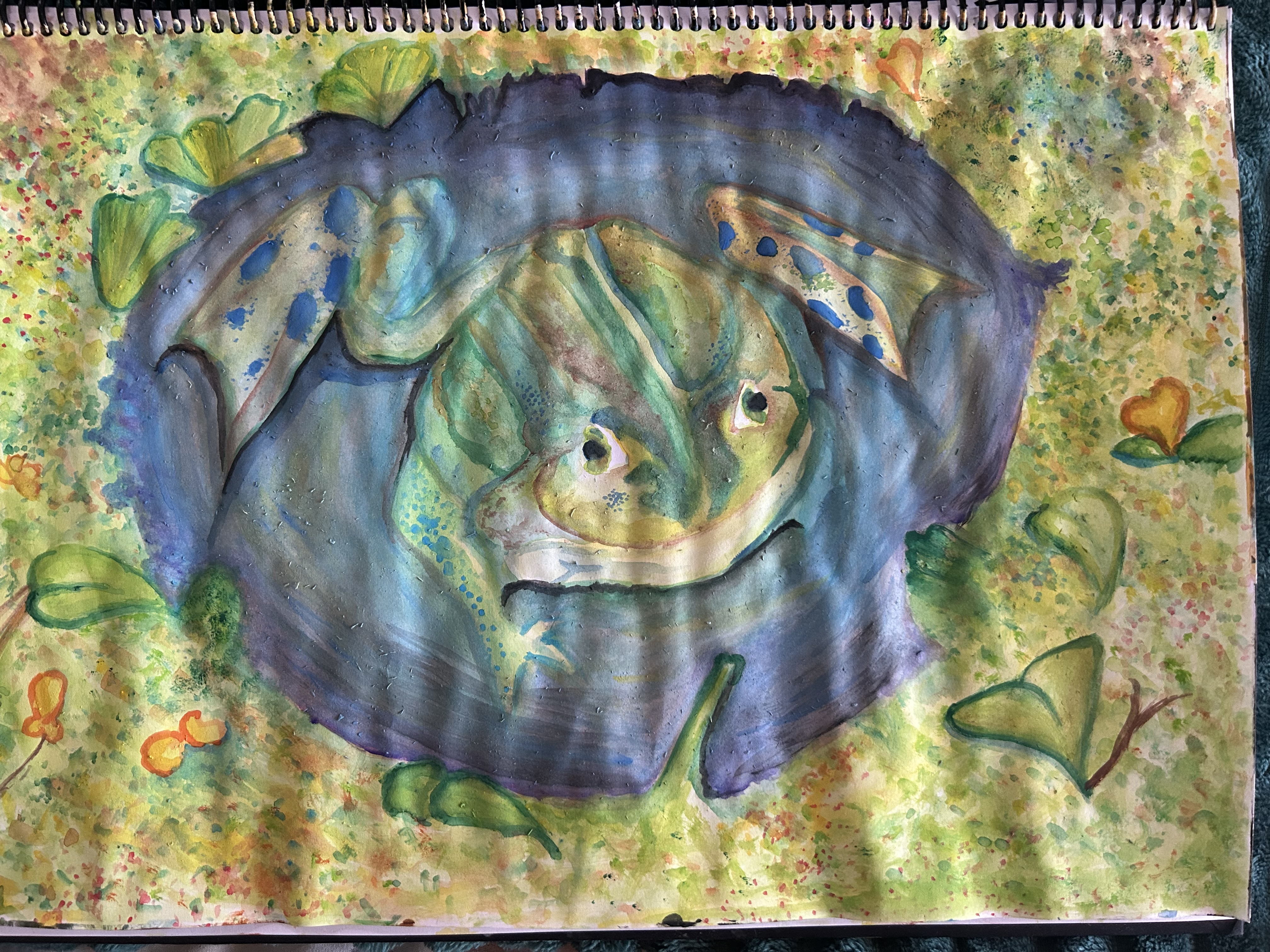 Lonely Toad by Akhula - a toad in a pond surrounded by foliage
