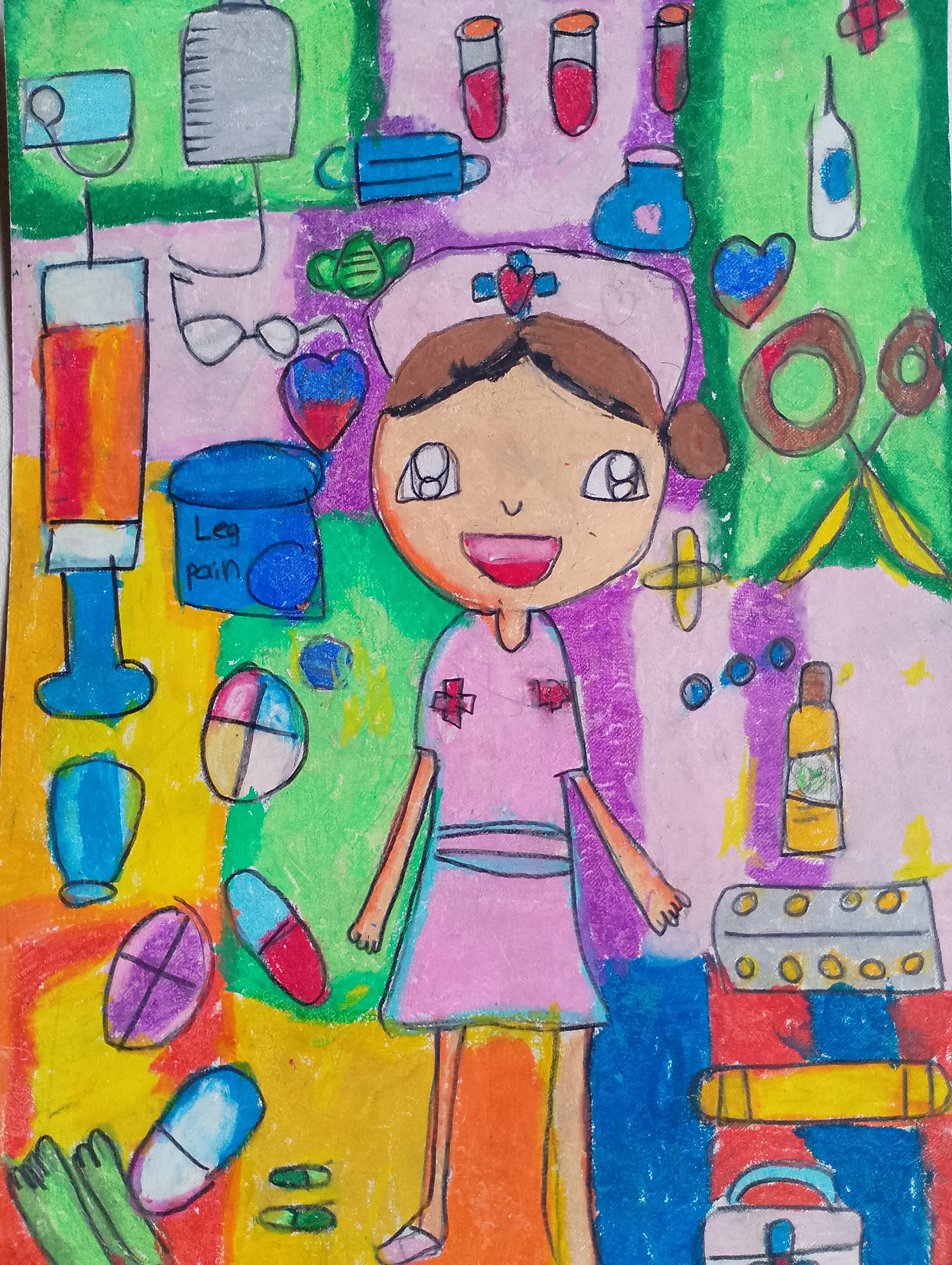 My future Dream by Yasithma Amadoru, vibrant depiction of a smiling nurse with medical objects
