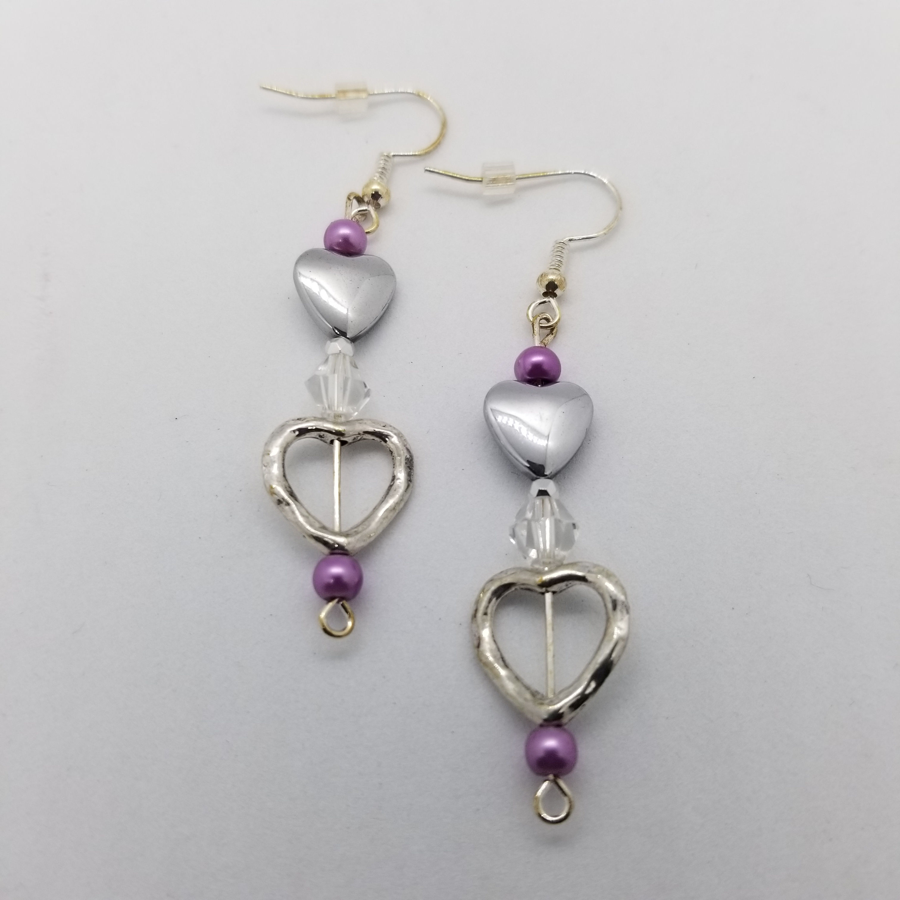Silver Hearts Lav DS Earrings