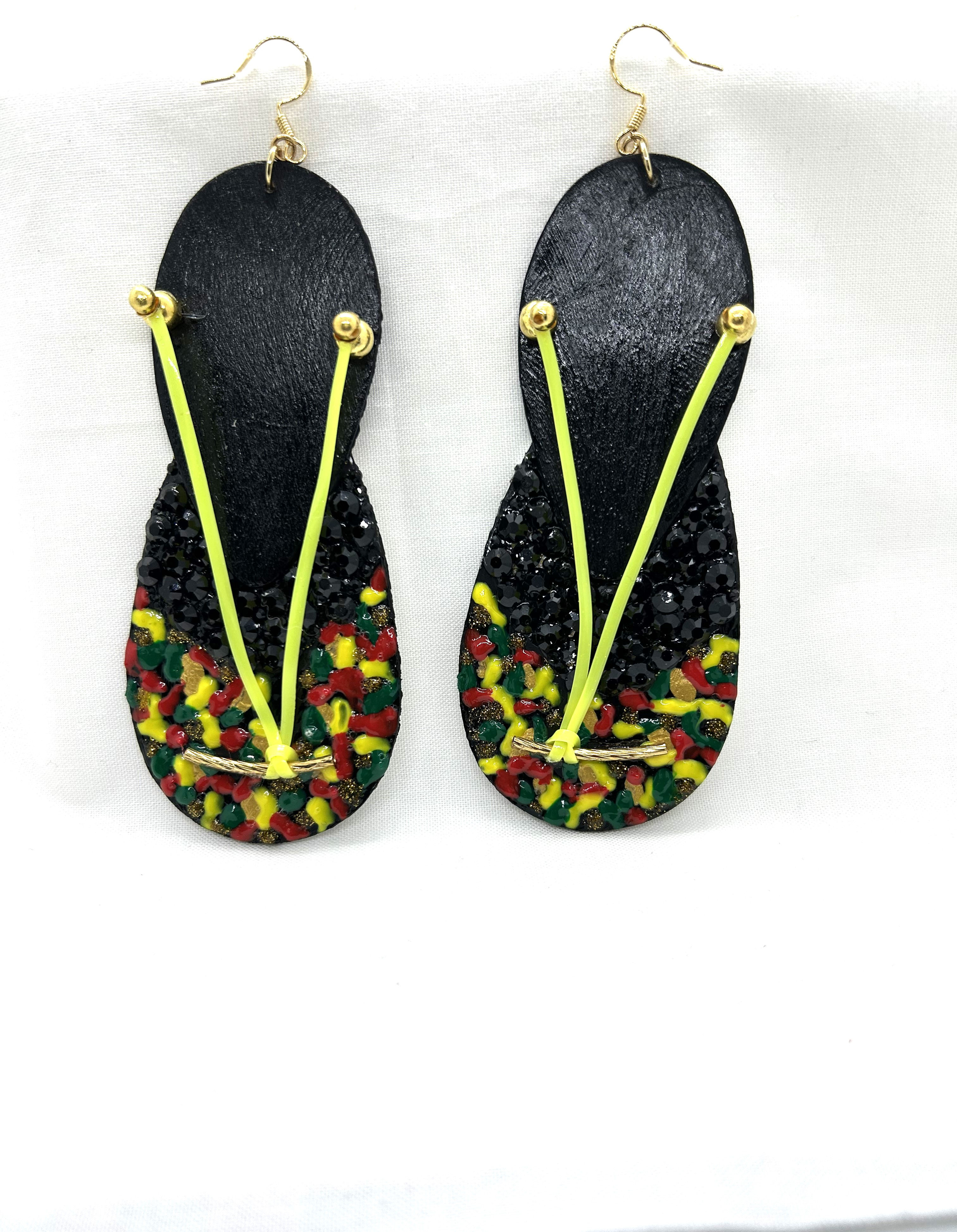 Wood - Flip Flop Earrings - Black