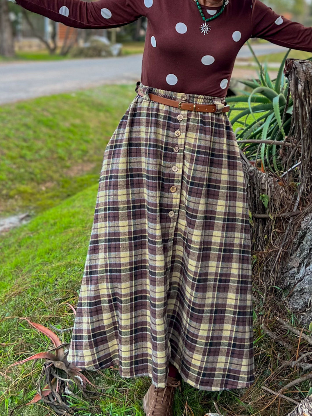pollera camaleon escocesa marrón