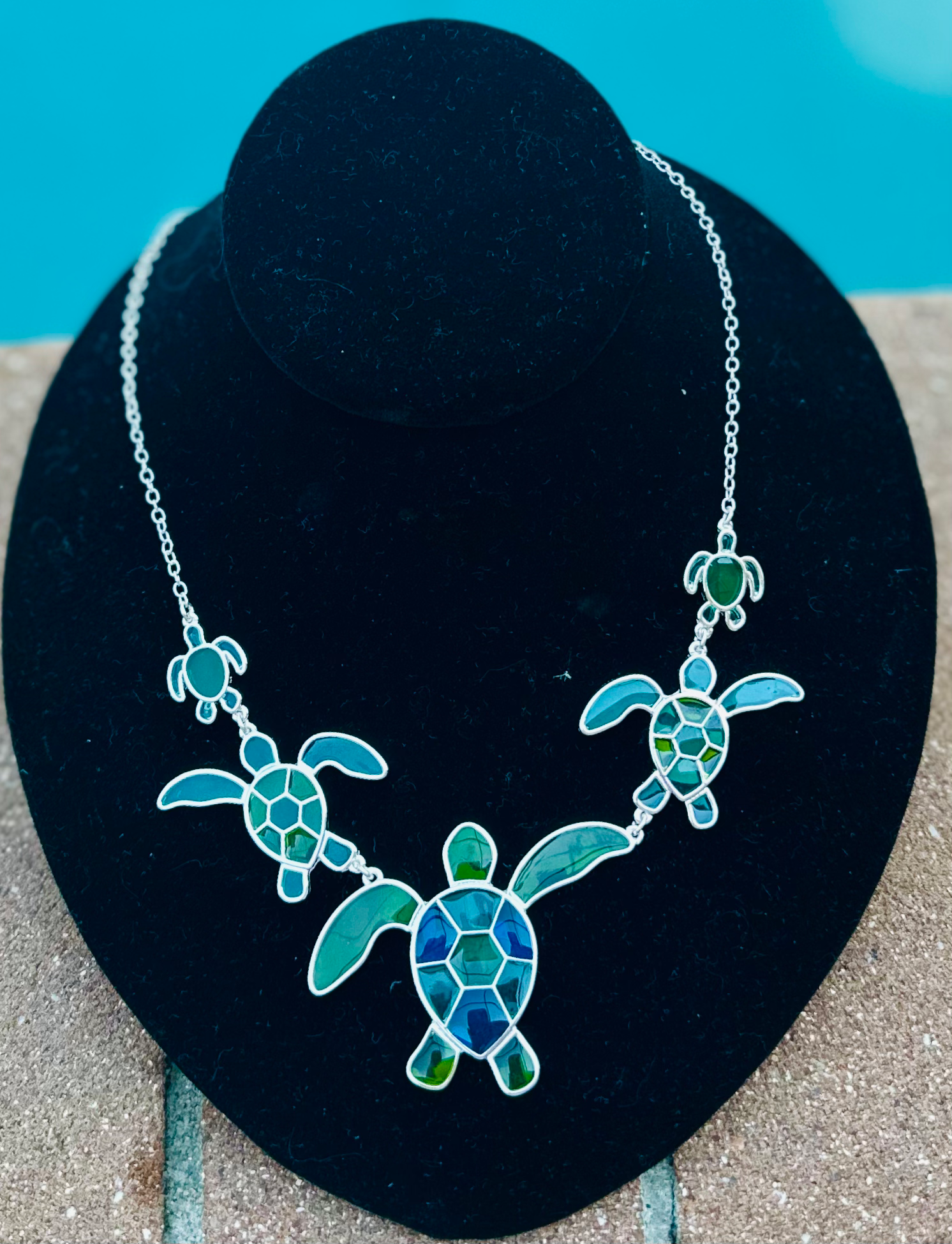 Gorgeous mosaic Turtle Necklace with more turtles