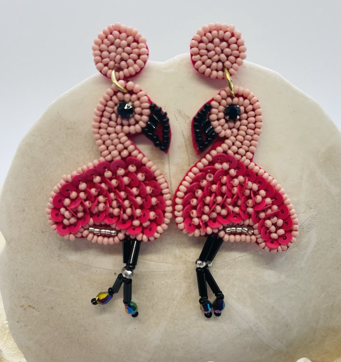 Flamingo beaded earrings