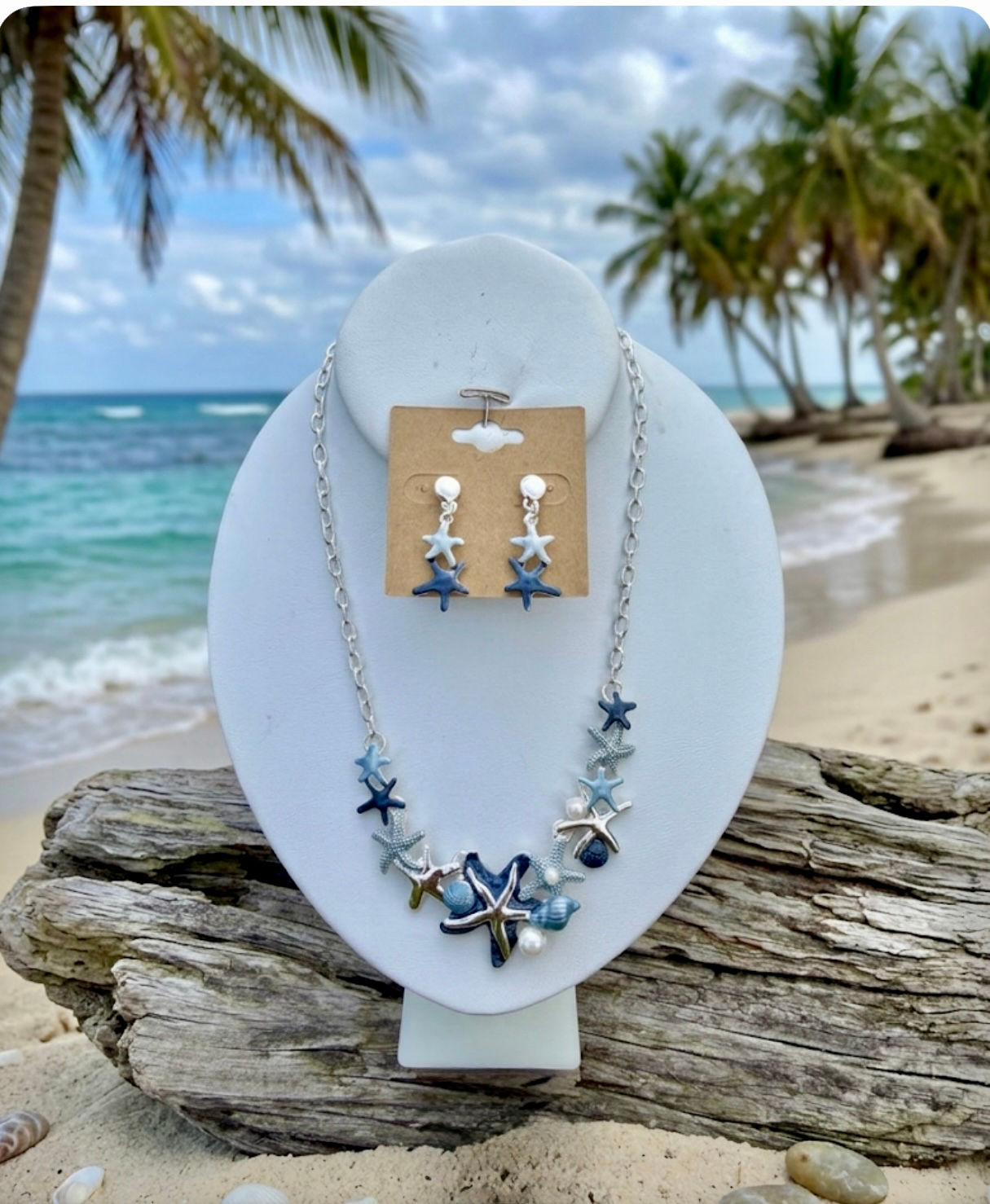 Coastal Starfish necklace with matching earrings.