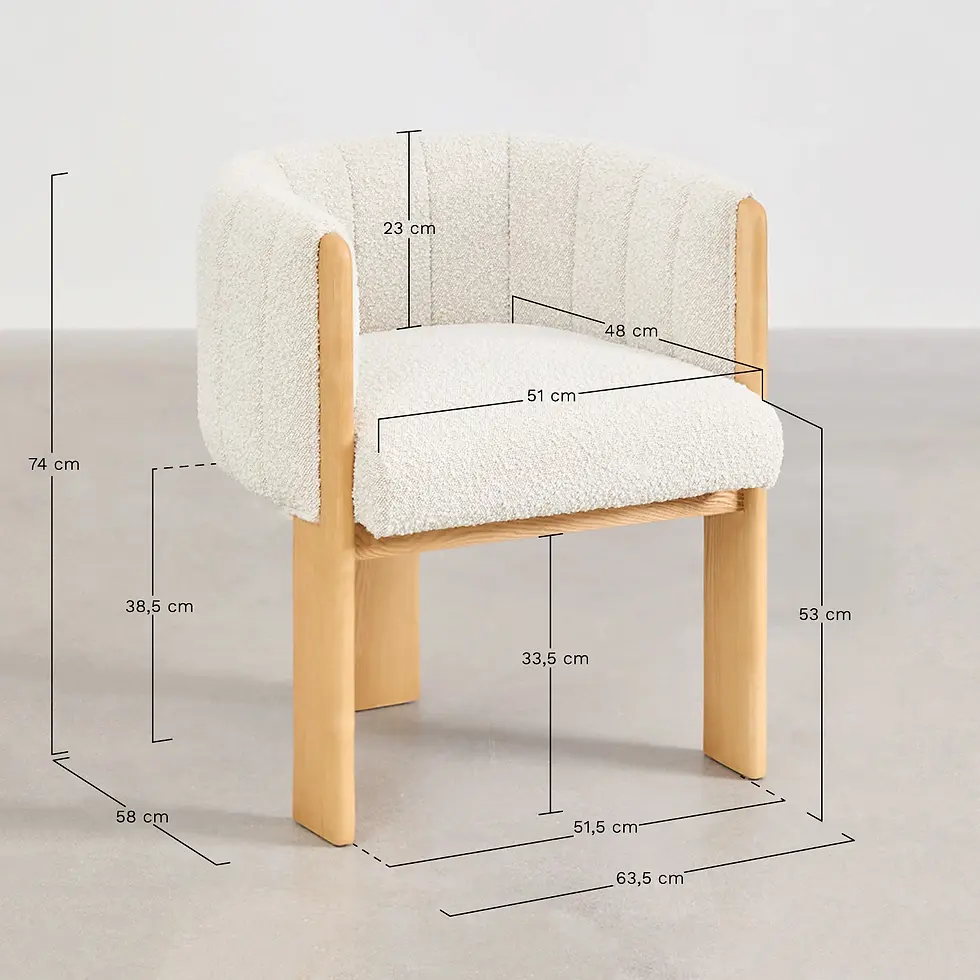 Miniatura: Silla de comedor en madera de fresno y tela bouclé Leo