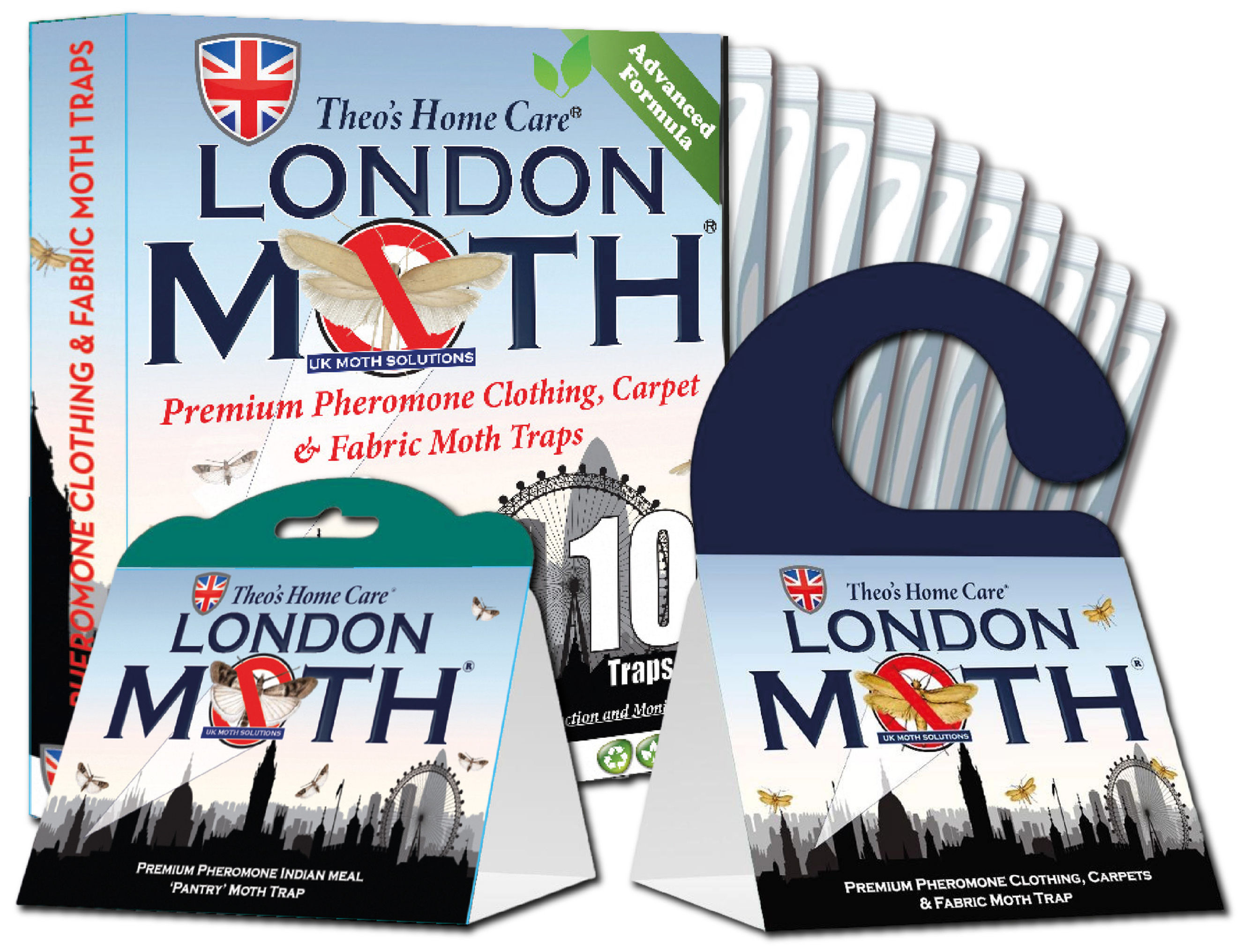 10 LONDON MOTH- MULTI-PURPOSE  8x Clothes Moth Traps & 2x Pantry Moth Traps