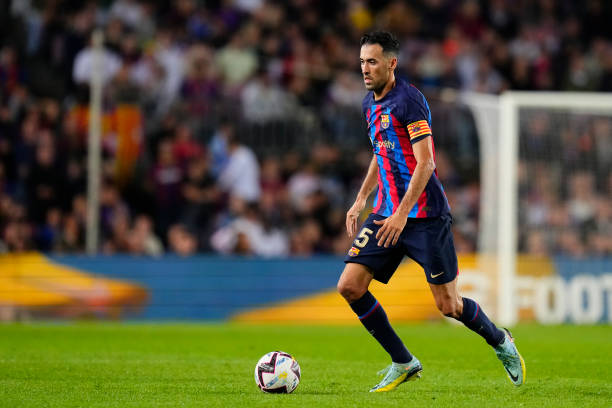Sergio Busquets playing midfield for Barcelona