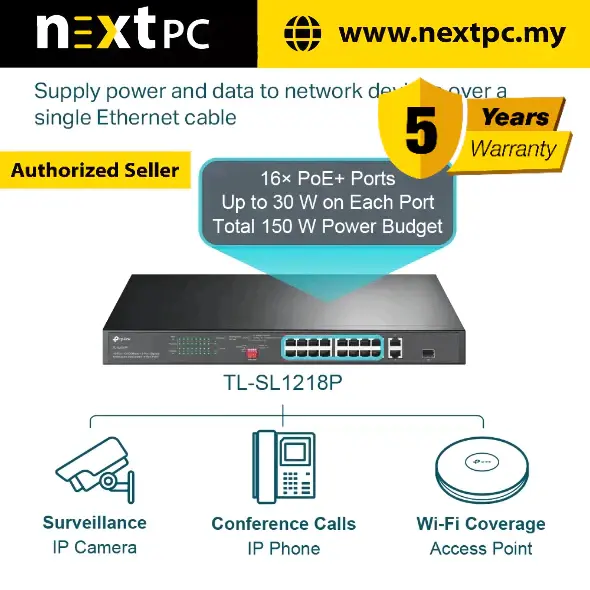 Thumbnail: TP-LINK TL-SL1218P 16-Port 10/100 Mbps + 2-Port Gigabit Rackmount Switch