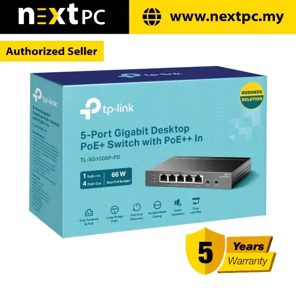 TP-LINK TL-SG1005P-PD 5-Port Gigabit Desktop PoE+ Switch