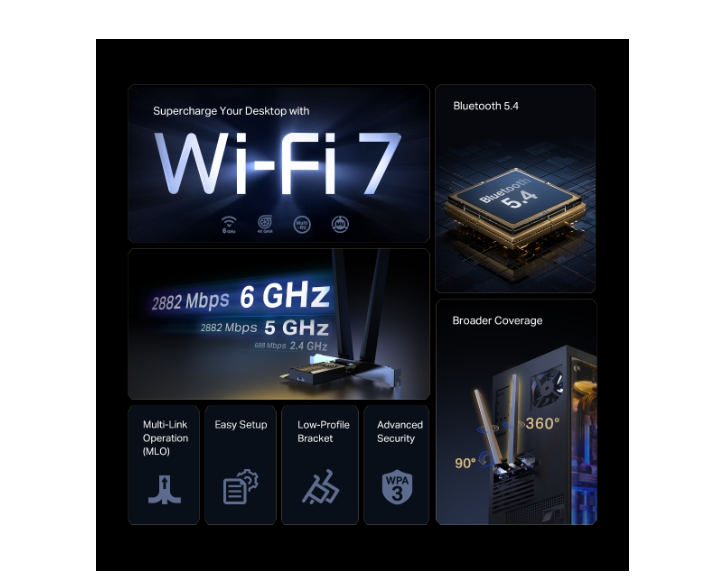 Thumbnail: TP-LINK Archer TBE400E BE6500 Tri-Band Wi-Fi 7 Bluetooth PCI Express Adapter