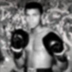 black and white mohamed Ali painting
