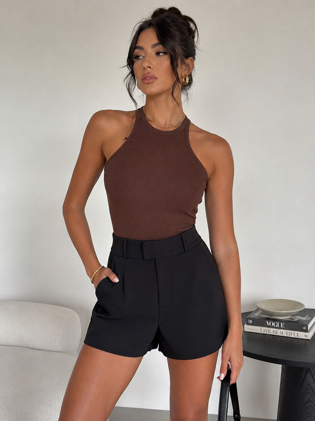 Short Feminino Alfaiataria Cintura Alta Elegance- PRETO