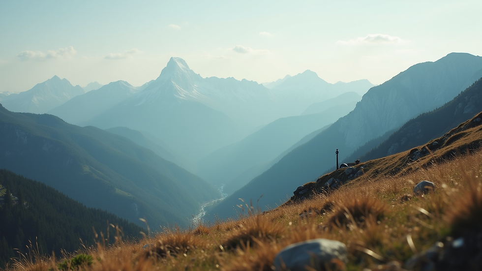 Eye-level view of a serene mountain landscape