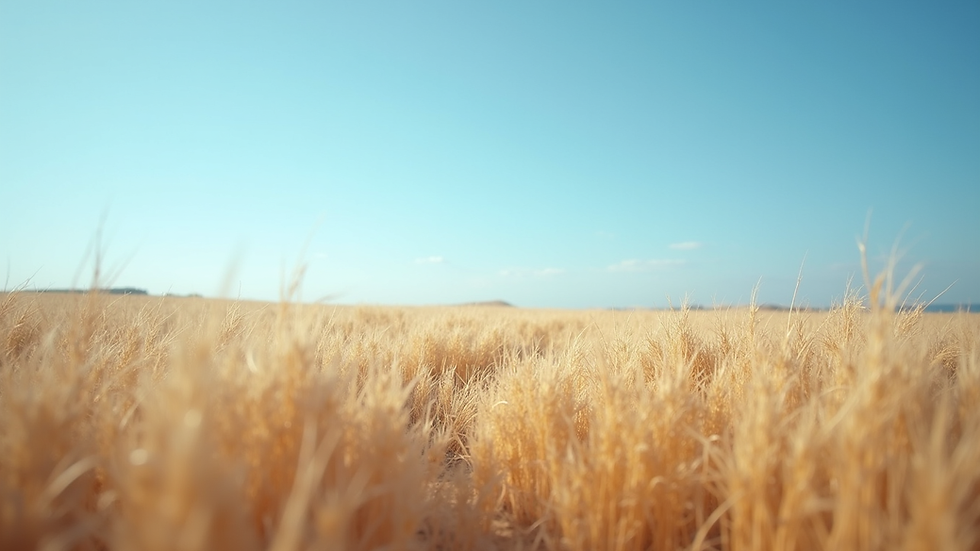 Eye-level view of a serene landscape with a clear blue sky