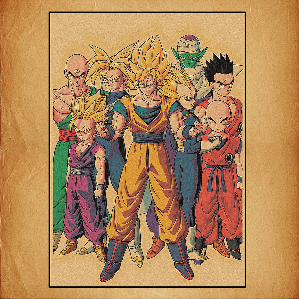 Miniatura: 🐉 Pôster Retrô Dragon Ball – Goku, Gohan, Vegeta, Piccolo | Quadro Anime