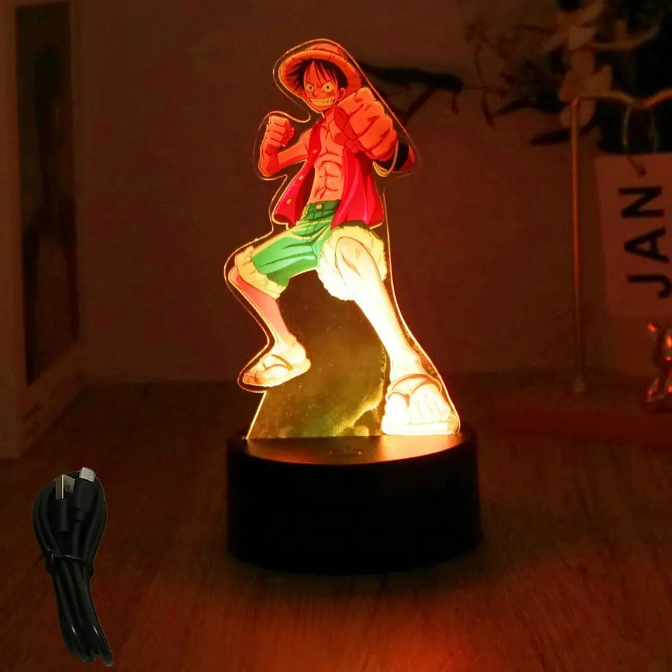 Miniatura: 🌊 Luminária Action Figure 3D One Piece – Luffy e Zoro LED USB Colecionável
