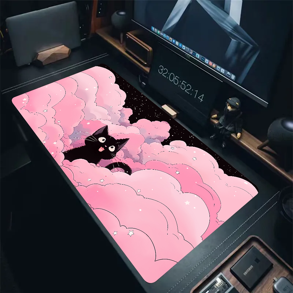 Miniatura: 🩷 Mouse Pad Gamer XXL Gato Preto Kawaii – Desk Mat Premium para Setup Gamer