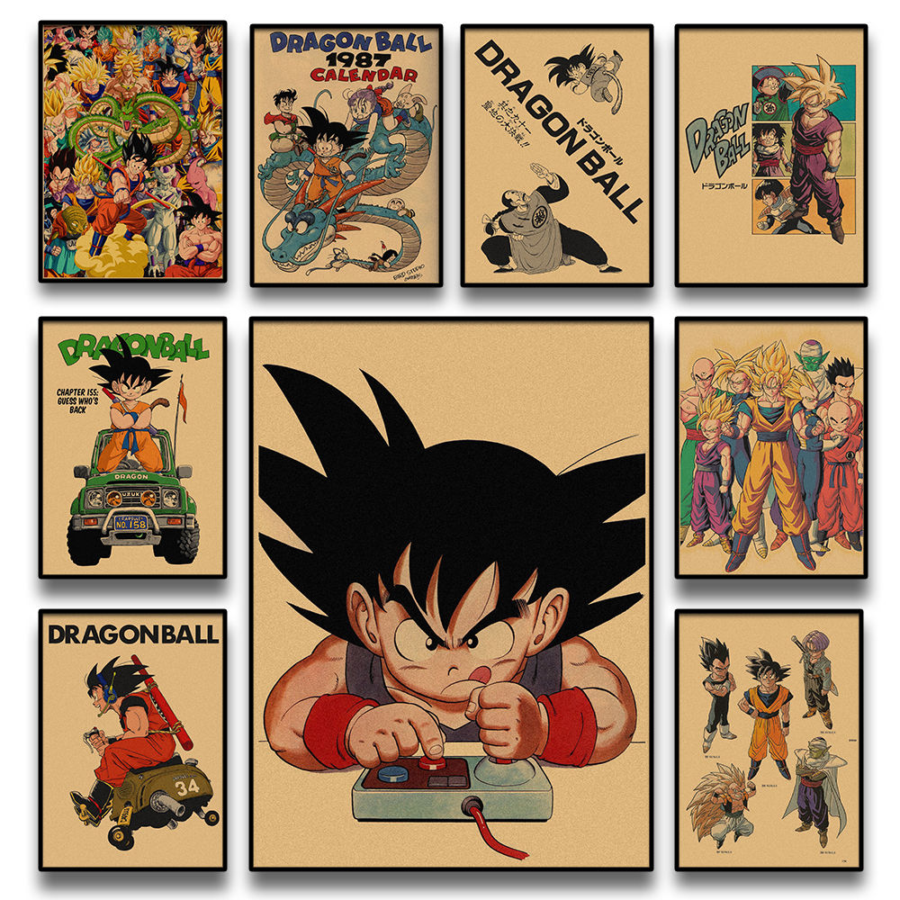🐉 Pôster Retrô Dragon Ball – Goku, Gohan, Vegeta, Piccolo | Quadro Anime