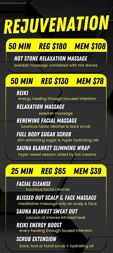 reiki, hot stone massage, relaxation massage, swedish massage, infrared sauna, sauna blanket, body scrub, facial