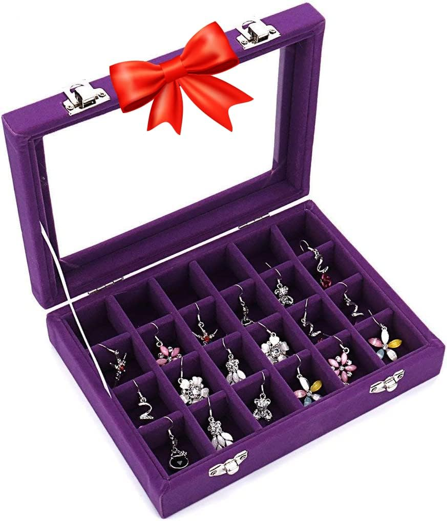 Thumbnail: Velvet Earring Jewelry Box - 24 Grid Small Jewelry Earring Organizer Box with Sn