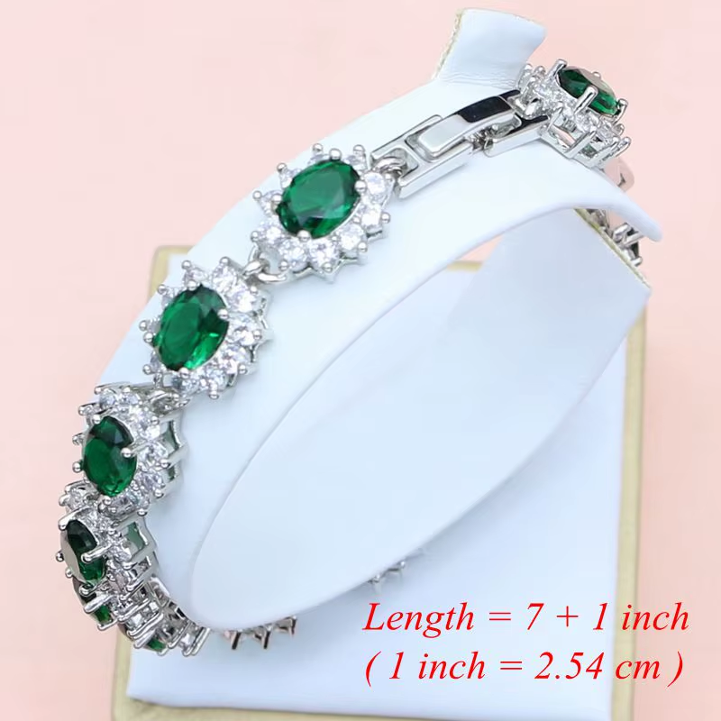 Thumbnail: Elegant Women 925 Sterling Silver Jewelry Sets Green Zircon Wedding Party Plant 
