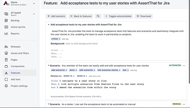 Illustrative example of BDD in Jira using the AssertThat plugin