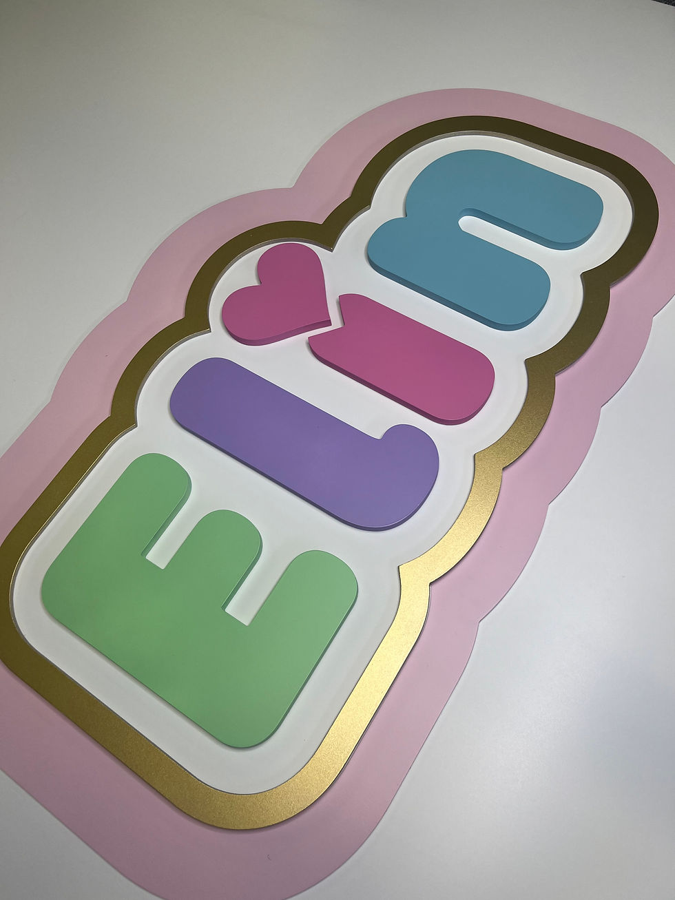 Bespoke Personalised 3D Layered Pastel & Gold Theme Name Sign Wall Art