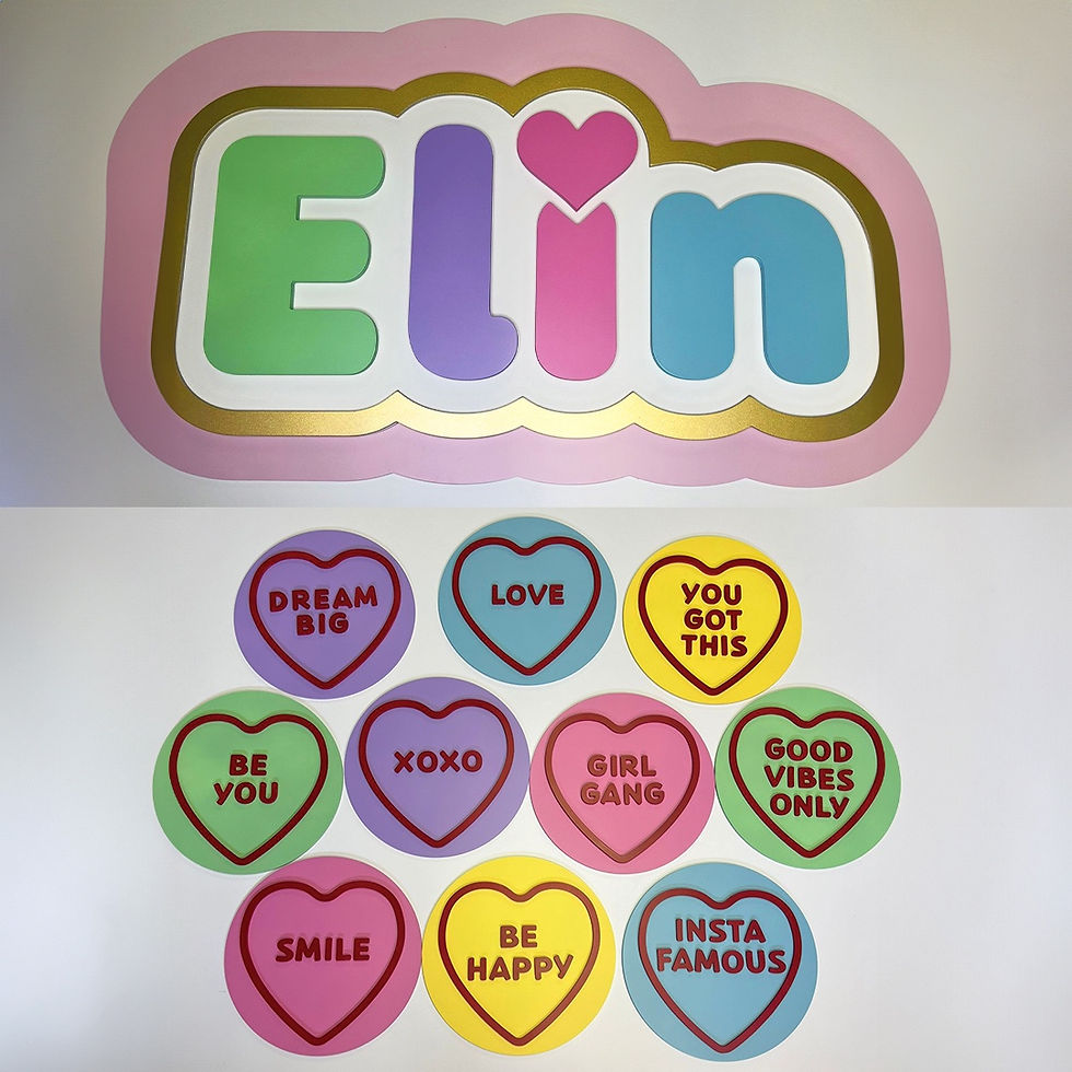 Love Hearts x 10 & Name Sign Set - Feature Wall Art