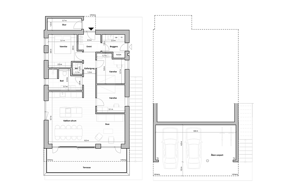 Brown plantegning - parkering under huset