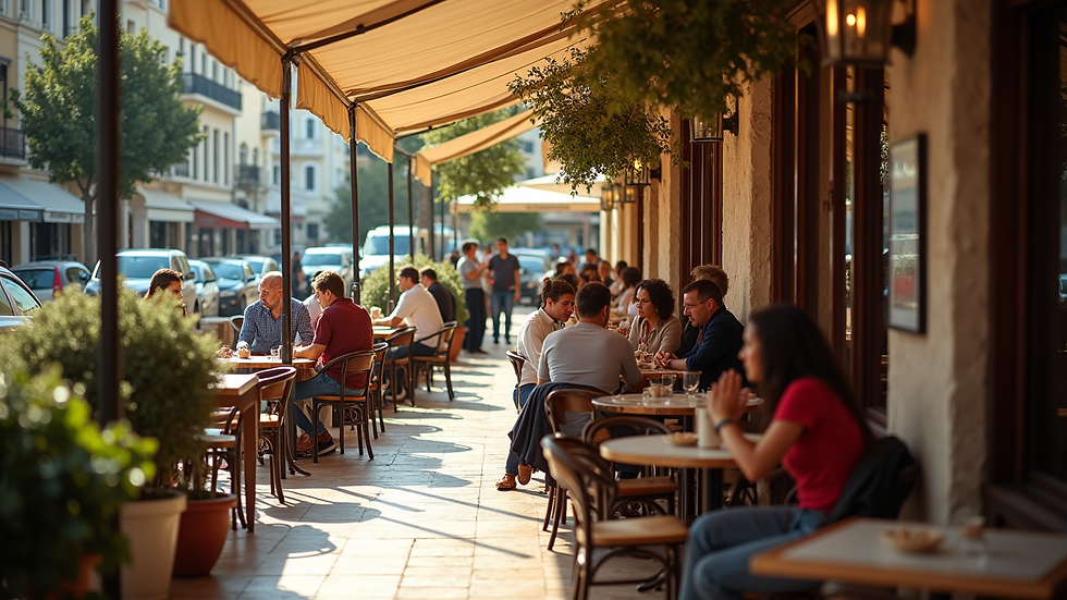 High angle view of a busy café in Cyprus