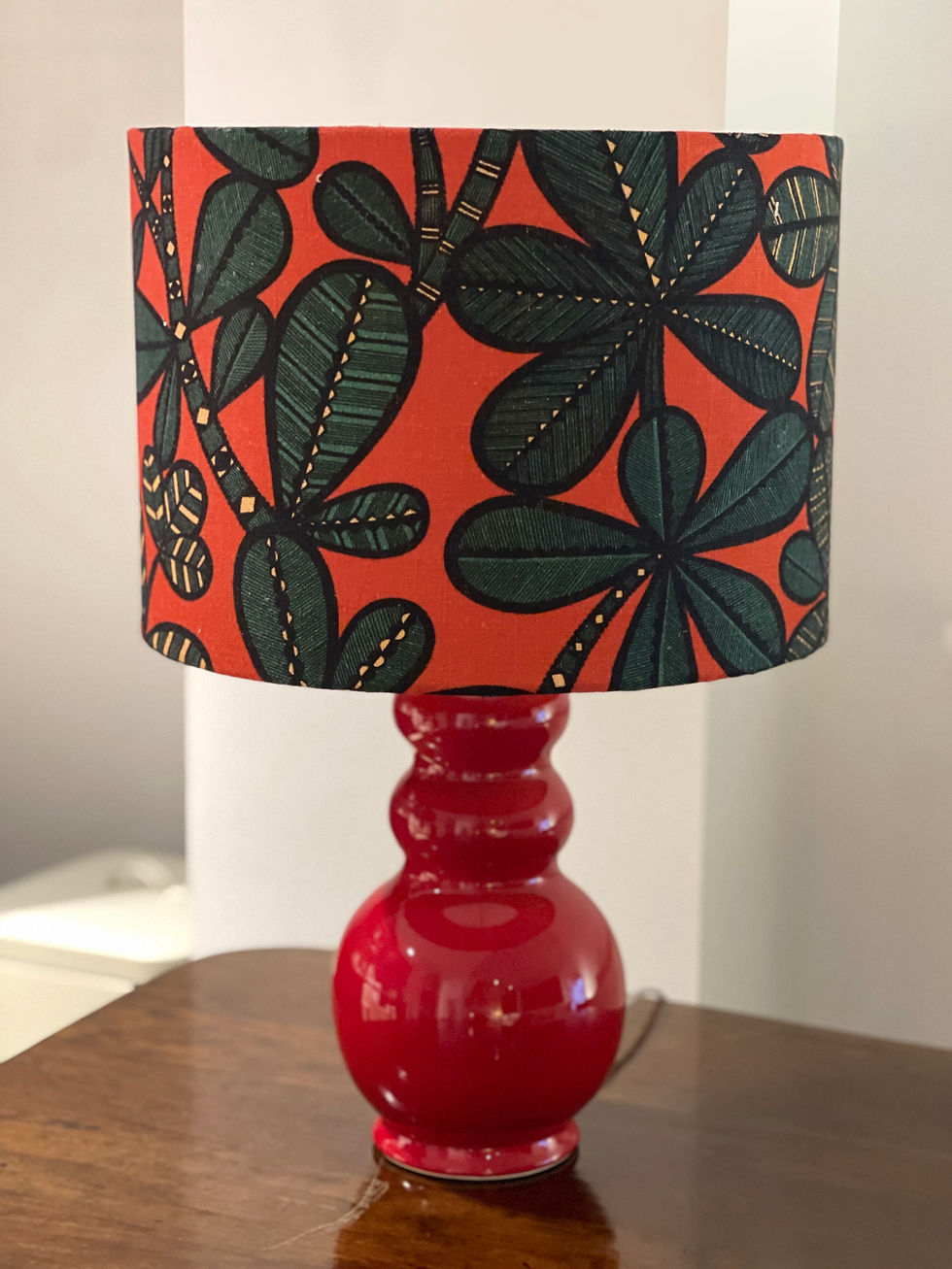 Red with green flowers lampshade