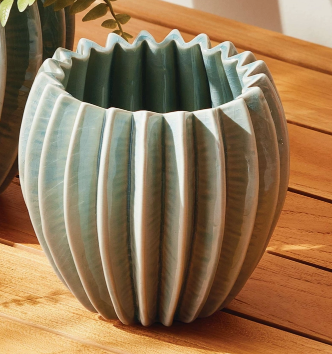 Thumbnail: Nikko Pot Small - Blue Ceramic Cachepot with Drain Hole