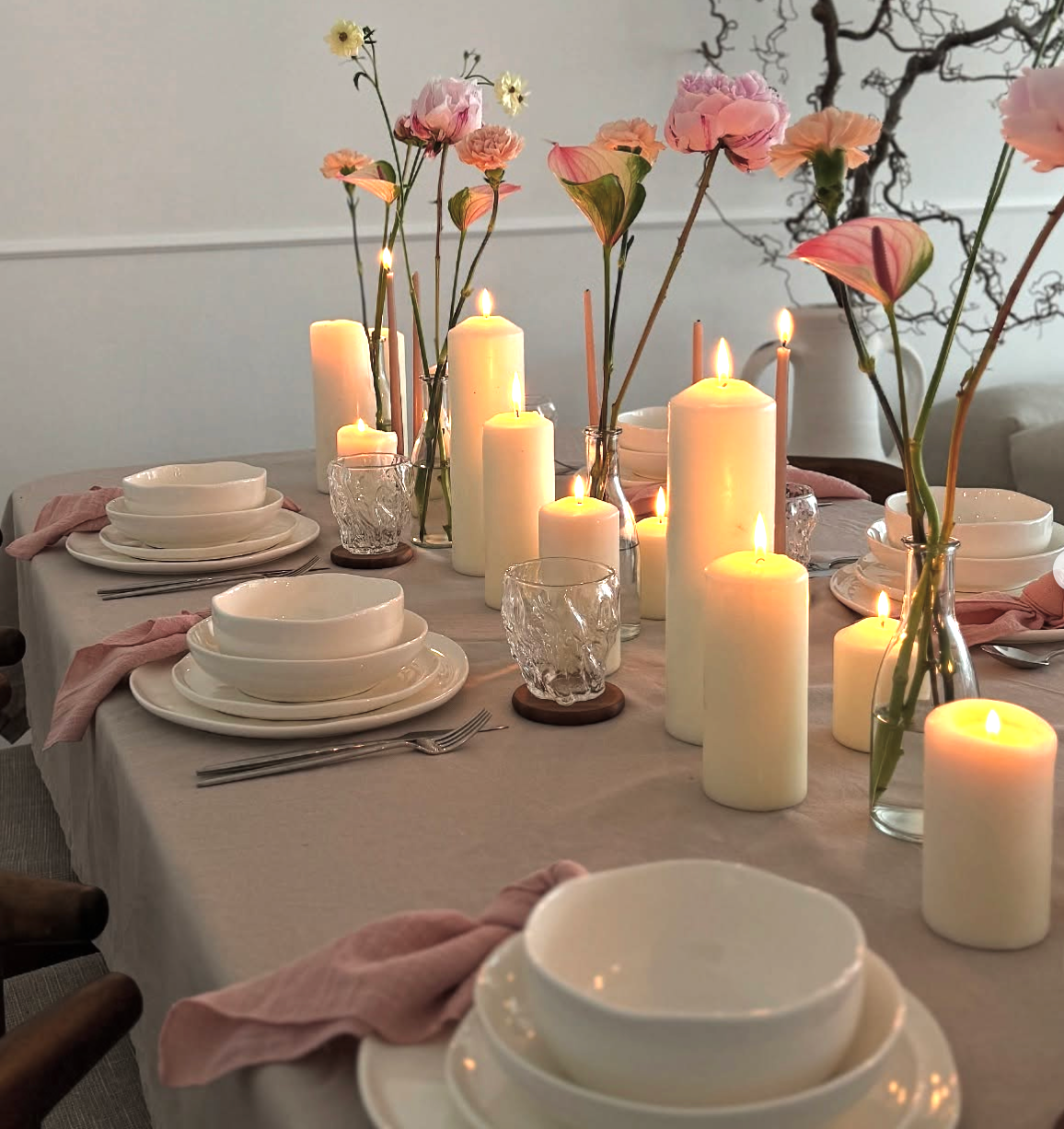 Table Set of Bud Vases + Candles