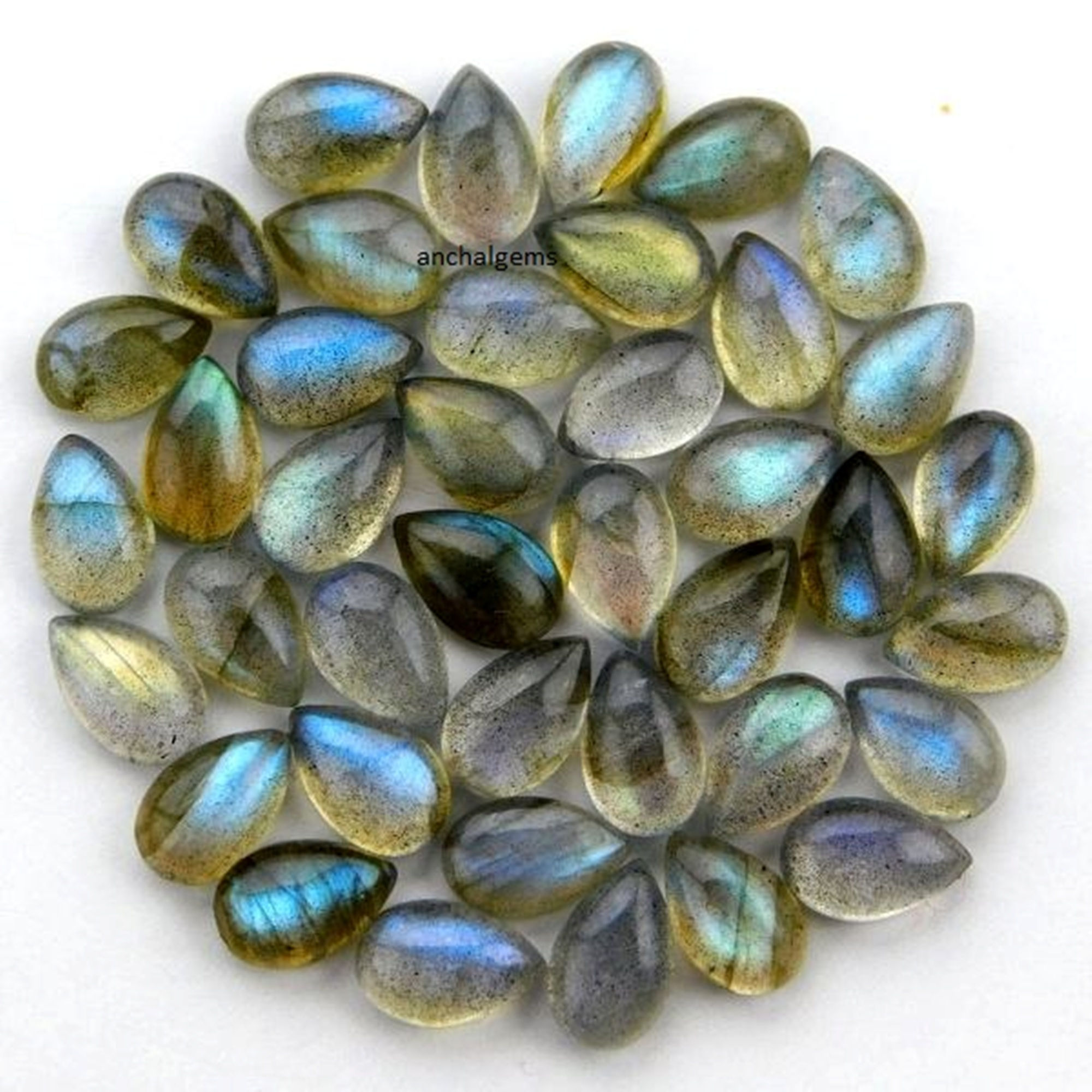 8x12mm/9x13mm/10x14mm Natural Labradorite Pear Shape Flat Back Cabochon
