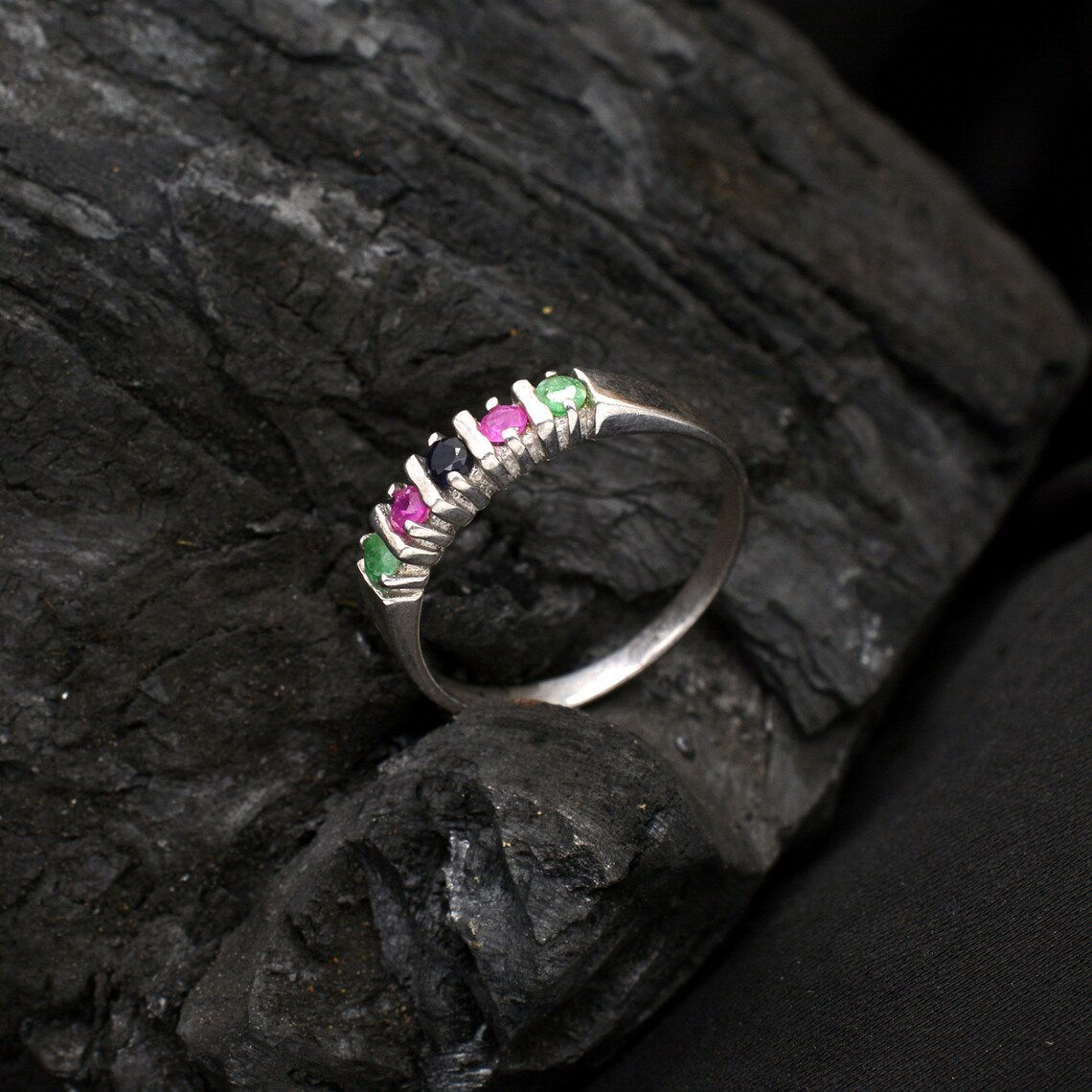 Natural Multi Sapphire Gemstone 925 Sterling Silver Ring US Size-6.5