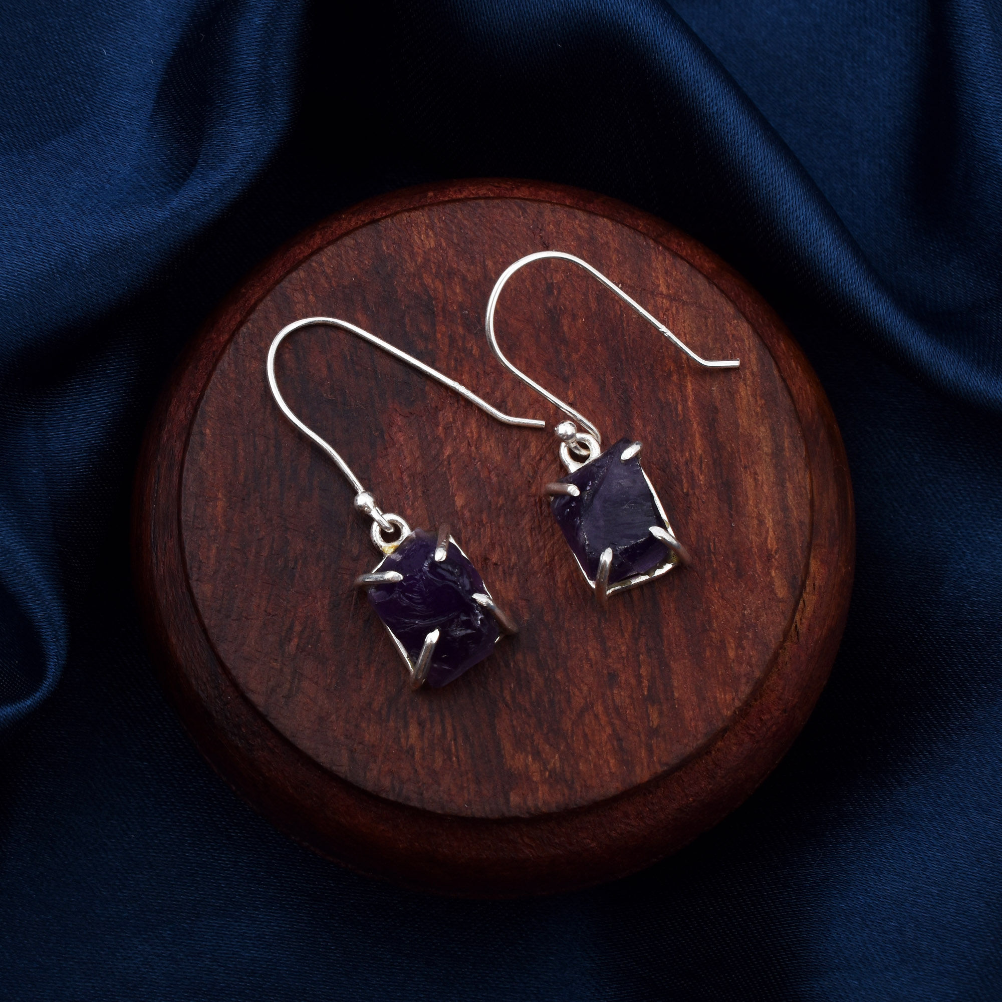 Natural Amethyst Gemstone 925 Sterling Silver Dangle Earrings