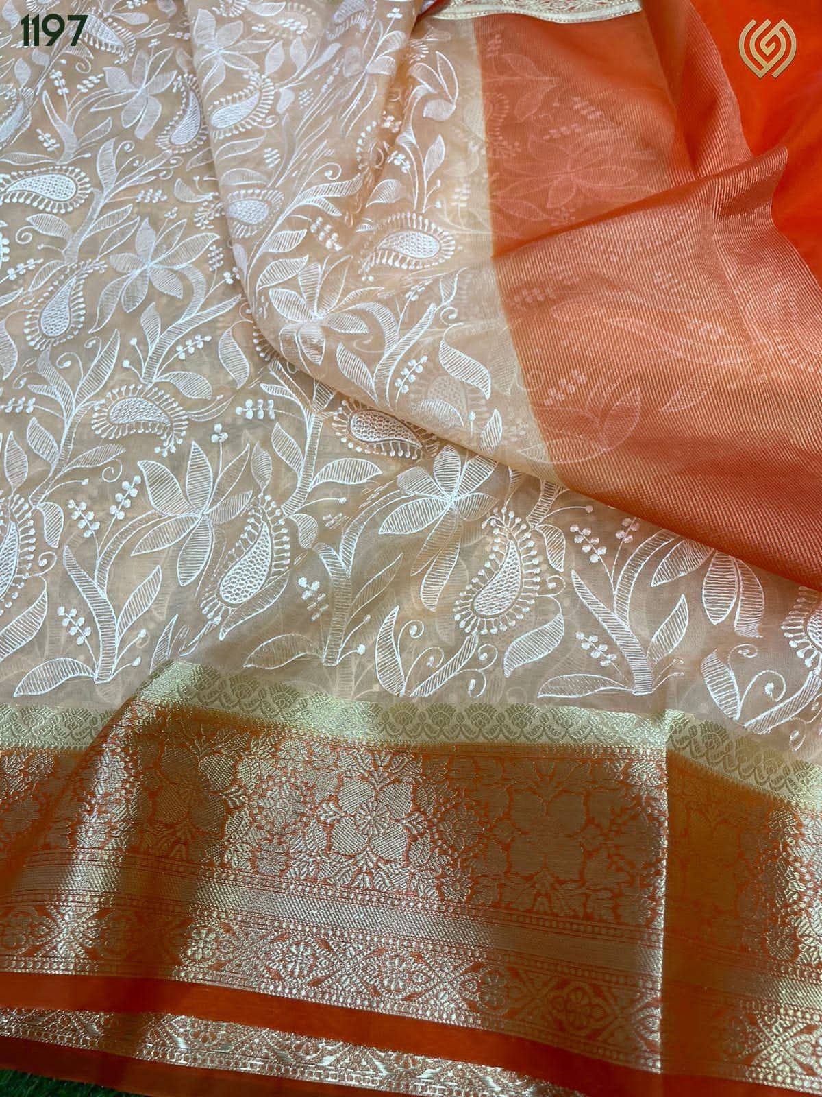 Banarasi Organza Silk Chikankari Saree Code- AGT055