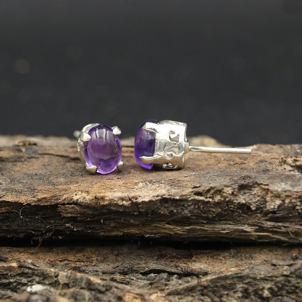 Thumbnail: Natural Amethyst Gemstone 925 Sterling Silver Studs Earrings