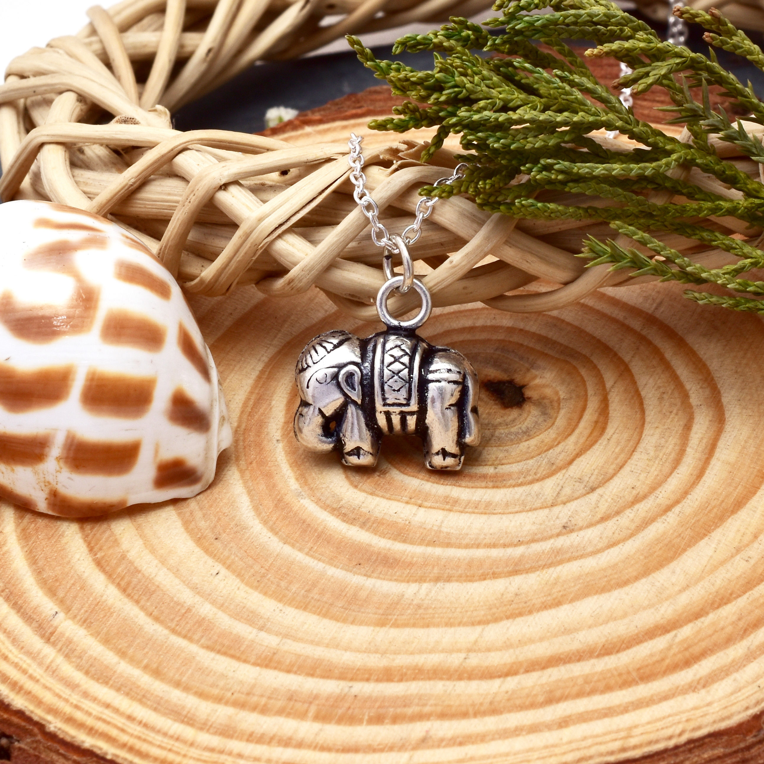 925 Sterling Silver Sparkly Silver Elephant Pendant