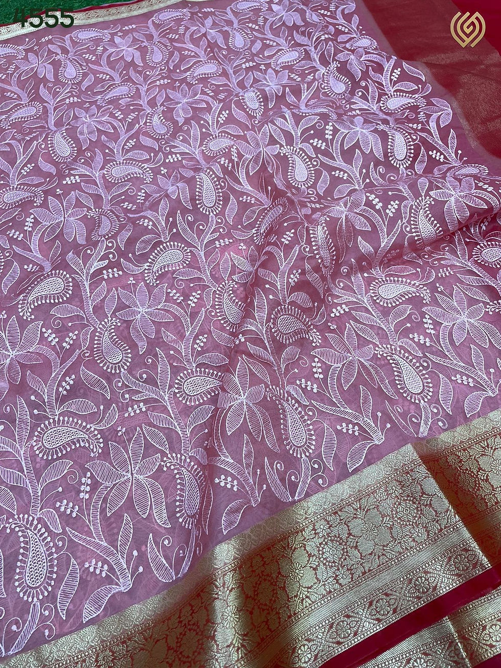 Banarasi Organza Silk Chikankari Saree Code- AGT053