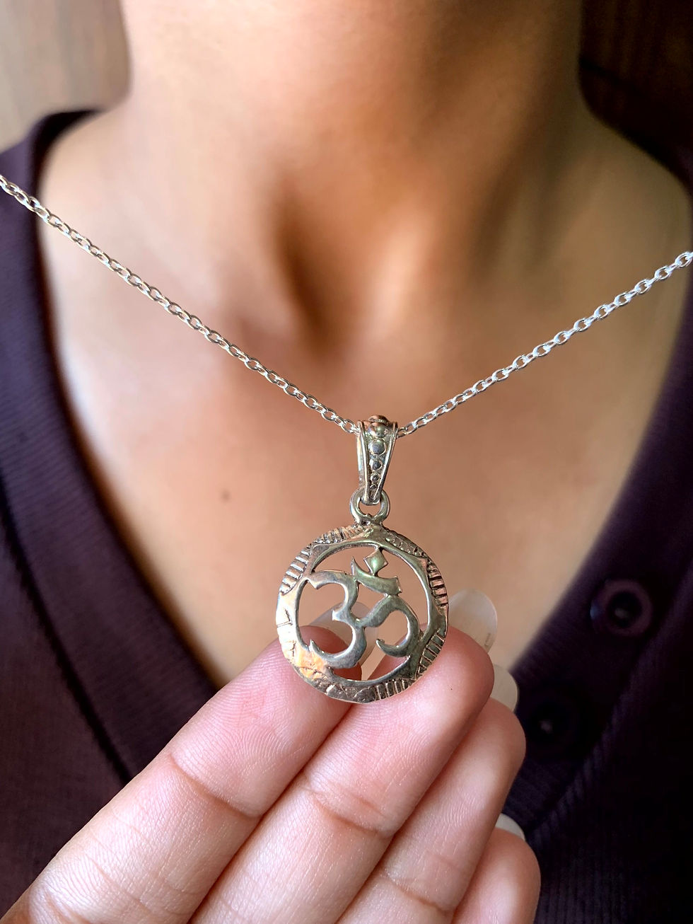 Thumbnail: 925 Sterling Silver OM Pendant,Religious Symbol Anxiety Pendant