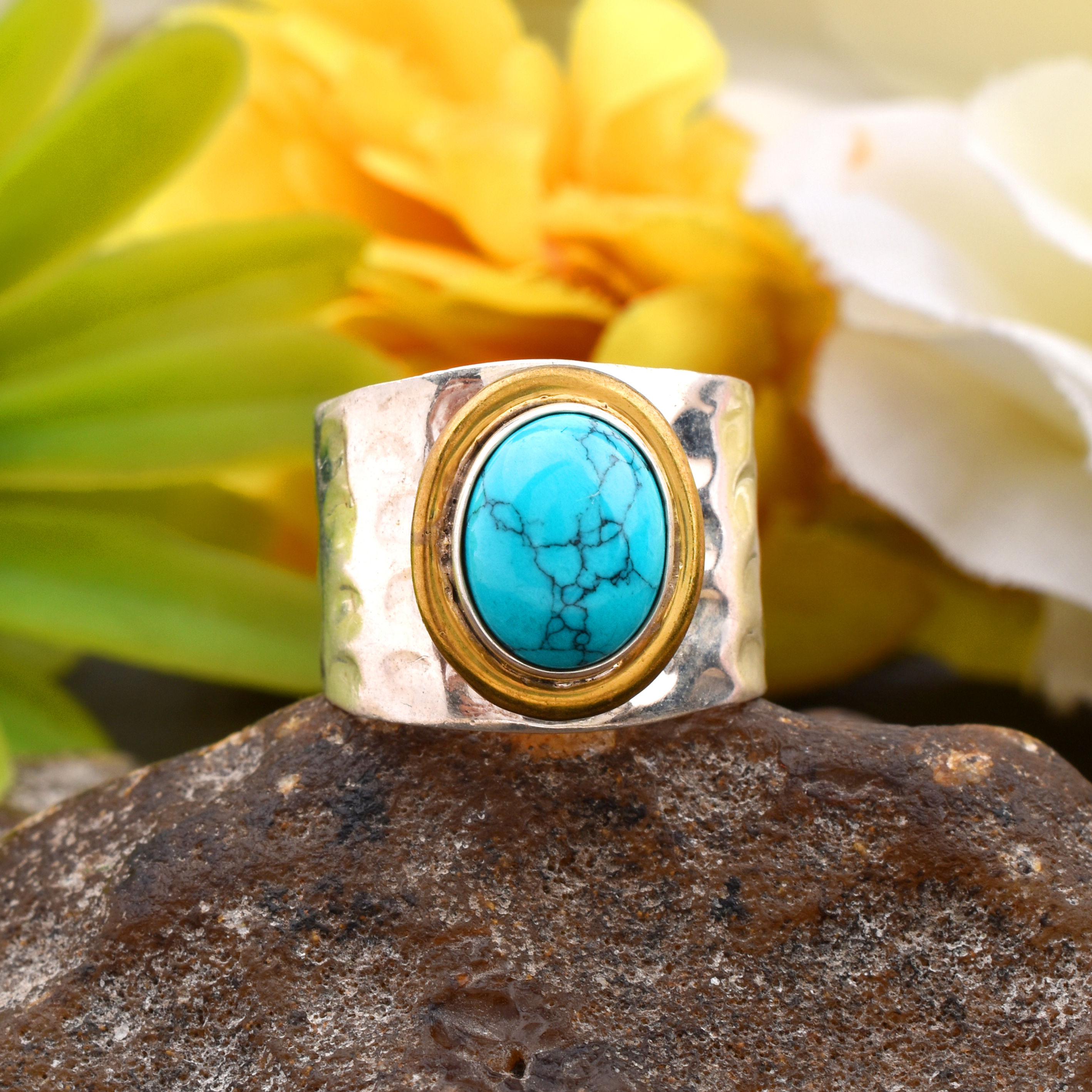 Natural Turquoise Gemstone 925 Sterling Silver Mens Ring US Size-7