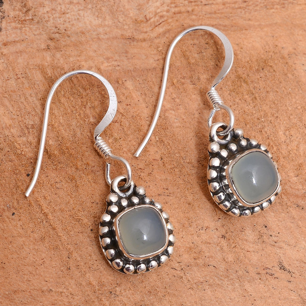 Thumbnail: Natural Aqua Chalcedony Gemstone 925 Sterling Silver Dangle Earrings